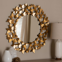 Baxton Studio RXW-6159 Soleil Modern and Contemporary Antique Gold Finished Butterfly Accent Wall Mirror